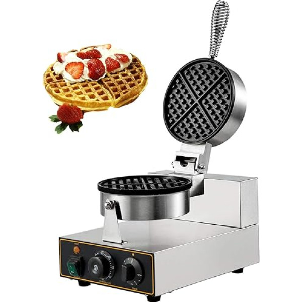 VEVOR Electric Waffle Heater 1100W Stainless Steel Waffle Maker 50 to 300 C Non-Stick Single Head Waffle Maker