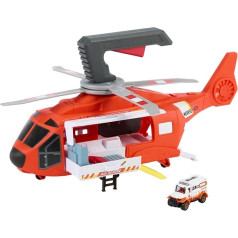 Matchbox HXM74 40 cm helikopters pārvēršas par glābšanas staciju Bērnu propellers ar 1:64 mēroga glābšanas automašīnu