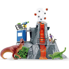 schleich 42564 DINOSAURS Lielā vulkāna ekspedīcija, dinozauru rotaļlietu komplekts, ieskaitot vulkānu ar LED gaismu un bēgšanas funkciju, pētnieka figūriņu un 2 dinozauru figūriņas, ieteicamais vecums 5-12 gadi