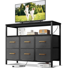 ODK Komode mit Schubladen,2 USB & 2 AC-Anschlüssen,Multifunktionaler Sideboard Geeignet Für Schlafzimmer, Wohnzimmer, Flure und Restaurants,Stabile und Langlebige Schubladenschrank,Schwarz