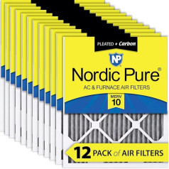 Nordic Pure 10 x 20 x 1pm10 C-12 Pleated Trousers Merv 10 Plus Carbon AC Oven Filter (12 Pack), 25,4 x 50,8 x 2,5 см