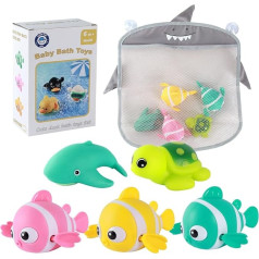 elfish kids Baby Bath Toy, 6 gabali ūdens rotaļlieta bērniem, vannas rotaļlieta Cute Fish, vannas baseina rotaļlieta, pulksteņa kustības peldbaseina rotaļlieta, dāvanas maziem bērniem, zēniem un meitenēm