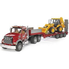 Bruder 02813 MACK Granīta kravas automašīna ar zemo iekrāvēju un JCB 4CX