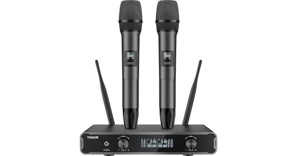 TONOR TW450 Dual Microphone Wireless System, bezvadu karaoke mikrofona komplekts, bezvadu mikrofons 60 m diapazonā ar uztvērēju kāzu ballītei Baznīca Lekcija Skatuve Runas Konference Pelēks