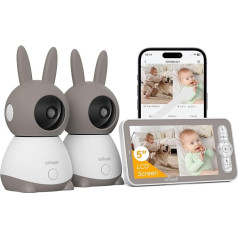 ieGeek Baby Monitor ar 2 kamerām [2K/3MP, 5 collas] WiFi video bērnu monitors PTZ 355°, IR nakts redzamība, automātiska izsekošana, raudāšanas/kustību/trokšņu noteikšana, atbalsta mobilo lietotņu vadību