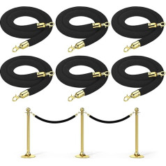 PATIKIL Hotel Theater Golden 5 ft Black Velvet Stand Rope 6 Pack Quantities Control Barrier Rope with Snap Hooks for Posts Stands Queue Divider