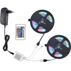 LED 10 metru 3528 RGB-Lichtleistenset 300 Lichtleistenset + 44-Tasten-Controller + 2A-Netzteil (izmērs: 24 taustiņi + epoksīda ūdensizturīgs)