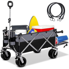 Dametay Handcart Foldable Beach Handcart: Foldable Hand Trolley with Brake Drink Holder Hand Trolley Transport Trolley with Solid Rubber Tyres 172L 100 kg Load Capacity Black with Grey