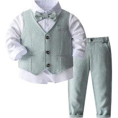 MSemis Baby Jungen Bekleidungsset Anzug 4tlg Langarm Hemd + Hose + Weste + Fliege Gentleman Festliche Taufe Hochzeit Outfit