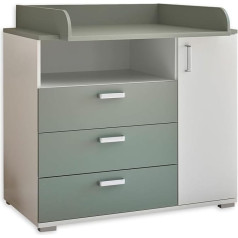 Mitos Practical Baby Changing Table with Changing Mat in White/Sage, Versatile Changing Table with Lots of Storage Space, 110 x 103 x 78 cm (W x H x D)