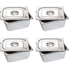 4 Pack Hotel Pan Half Size 8.9 L Steam Table Pan with Lid for Restaurant, Buffet and Home Stainless Steel Anti Jam Steam Table Pan Food Pan