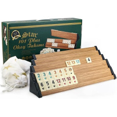 Semus Star 101 plus Rummy set Okey (plastic play benches with wood effect veneer - lightweight and stable & melamine stones) incl. Cactus ballpoint pen