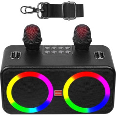 BONAOK Karaoke mikrofons, pārnēsājamā karaoke iekārta, Bluetooth karaoke sistēma ar 2 karaoke mikrofoniem, uzlādējama ballīšu karaoke skaļruņu iekārta, mūzikas karaoke kaste ar gaismas efektu T30