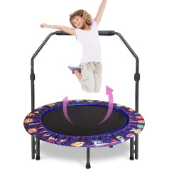 Children's Trampoline Diameter 92 cm Mini Children's Trampoline with Adjustable Handle & Padded Safety Cover, Indoor and Outdoor Toddler Trampoline for from 3 Years, up to 60 kg