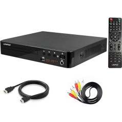 LP-099 DVD atskaņotājs televizoram, bezreģionāls CD atskaņotājs ar HDMI savienojumu (1080p Upscaling), AV izeja, USB ievade, visu reģionu bezmaksas integrēta PAL NTSC sistēma