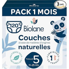 Autiņbiksītes Size 5 Ecological - Biolane - Size 5 (11-25 kg) - jutīgai ādai - ļoti labi uzsūcošas, necaurlaidīgas, sausas 12 stundas - viena mēneša iepakojums ar 120 autiņbiksītēm