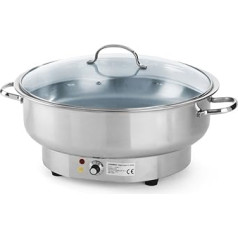 HENDI Chafing Dish Savoi, Elektrisch, einstellbar bis 85°C, Lebensmittelbehälter 6,8L, Glasdeckel, Speisenwärmer, Buffetwärmer, Wärmebehälter, 6,8L, 230V, 1000W, ø400x(H)250mm, Edelstahl