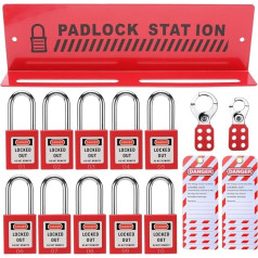 Otueidnsy Lockout-Tagout-Station mit 10 Verschiedenen Sicherheitsvorhängeschlössern mit Schlüssel, 2 Haspen und 10 Lockout-Tags, Locks-Rack Aus