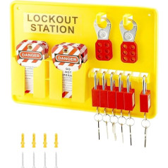 Xptieeck Lockout Tagout Station, 6 Stück Sicherheits-Vorhängeschloss, Lockout-Station, 2 Stück Haspe, 32 Stück Etiketten, 20 Stück Kabelbinder, für elektrische Stromversorgung