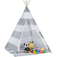 Relaxdays Tipi 7100379109506GB.1 Bērnu telts ar zemi Augstums x platums x dziļums 160 x 120 x 120 cm Balta / pelēka