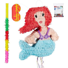 Relaxdays 4 gabaliņu pinatas komplekts nāras, XXL konfeti maisiņš 0,28 kg, pinatas nūjiņa un acu maska, pinata, pinatas nūjiņa un maska, krāsains