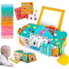 teytoy Baby Tissue Box Toy, Montessori Tissue Box Sensory Toy ar Tummy Time Mirror Toy zīdaiņiem jaundzimušajiem mazuļiem Augsta kontrasta sensoro rotaļlietu rotaļlietas zēniem meitenēm agrīnās mācīšanās rotaļlietas bērnu dāvanas