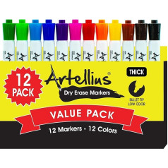 Artellius Trocken abwischbare Marker (12er-Pack mehrere Farben) Dickes Barrel-Design - Perfekte Stifte zum Schreiben trocken abwischbaren Tafeln, Spiegeln, Fenstern