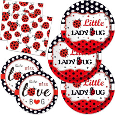 CC HOME Ladybird Dzimšanas dienas papīra šķīvji Salvetes Fancy Cute Ladybird Vienreizlietojamie trauki Komplekts Bērnu Dušas svinības Puses piederumi Audums Ladybug Tēma galda piederumu komplekti Pasniedz 24 viesus partijas šķīvjiem