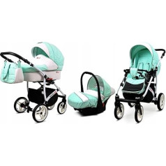 BabyLux® Bambimo 3-in-1 bērnu ratiņu komplekts - White Lux - ar bērnu ratiņiem, sporta sēdeklīti, autokrēsliņu - bērnu ratiņu komplekts - kombinēts bērnu ratiņu komplekts ar pārtīšanas somu, lietus pārvalku utt.