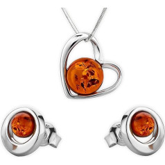 Jewellery Set Women's Silver 925 Amber Necklace Earrings Gift Set Bag Card Gift Box Gifts for Women Valentine's Day Anniversary Birthday Mother's Day Gift for Her Girlfriend Wife Girls