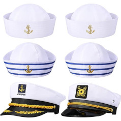 SATINIOR Pack of 6 Jahtas kapteiņa cepure Sailor Hat Jūras jūrnieku cepure Jūras jūrnieku cepure Laivu jūras cepure Balta jūrnieku cepure pieaugušajiem Vīriešiem Sievietēm Kapteiņiem