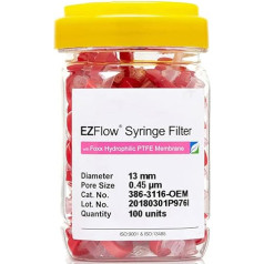 Ezflow nesterilas hidrofilas PTFE membrānas, 0.45UM poru membrānas priekšfiltrācijas un zondes sagatavošanai, 13 mm, 100/PK