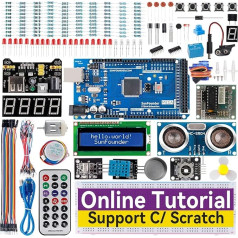 SUNFOUNDER Vispilnīgākais sākumprojektu komplekts, kas saderīgs ar Arduino IDE, Scratch Coding, Mega R3 Nano, iekļauti 42 tiešsaistes pamācību materiāli