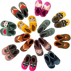 Pantolinos šliaužiantys batai gyvūnai, pagaminti iš ekologiškos odos, pagaminti Vokietijoje Pirmieji pasivaikščiojimo batai kaip dovana berniukams ir mergaitėms Kūdikių batai, pagaminti iš odos, minkštos odos šlepetės Šlepetės, paprastos R