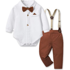 MSemis Baby Boys Suit Set Apģērbi Toddler Džentlmenis Garām piedurknēm Krekls + bikses + tauriņš Svētku kristības Kāzu apģērbs Kristību foto šaušanas apģērbs, balta C