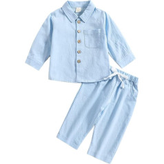 Verve Jelly Toddler Baby Boys Cotton Linen Autumn Clothing Solid Button Down Blouse Top Long Sleeve Lapel Collar Shirt + Long Trousers 2 Pieces Outfits