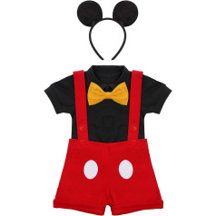 Unisex Bērnu Zēni Zēni Meitenes Pirmā Dzimšanas diena Mickey Apģērbi Romper + Tauriņš + Bikšturi Šorti Bikses + Peles ausis Galvassega Halovīni Ziemassvētku Apģērbi Foto Šaušanas Sarkanās Pogas + Galvassega 18-24 Mēneši,