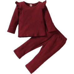 New Year Outfits Set for Toddler Boys Girls Clothes Casual Soild Colour Ribbed Long Sleeves Top Pants Set Outfit Kids Fall Outwear