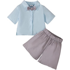 GUSUTZX Sommer-Herrenanzug für Jungen, kurzärmeliges Hemd mit Schleife am + Shorts, zweiteiliger Kinderanzug Baby Kleidung Jungen Outfit Babykleidung Set