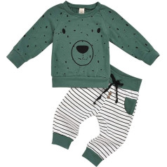 Sunnymi Baby Boys apģērbu komplekti, 0-4 gadu toddler bērnu bērnu zīdaiņu zīdaiņu Hoodie Cartoon Bear Sweatshirt Tops + bikses apģērbu komplekts - zaļš