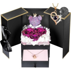 ADDWel Eternal Rose with Women, Infinity Rose Gift Box for Girlfriend, Gifts for Women, Mother's Day, Valentine's Day, Christmas Day (Pruple Roses Black Gift Box, I Love U 100 Languages Necklace)