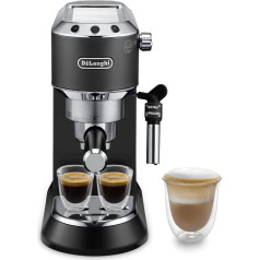 De'Longhi Dedica Style EC 685.BK Espresso filtra turētājs Espresso automāts ar profesionālu piena putu uzgali 15 cm plats 1 litra ūdens tvertne Pilns metāla korpuss E.S.E. spilventiņi Melns