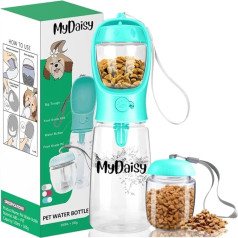 MYDAISY 550 ml necaurlaidīga dzeramā pudele suņiem uz ceļa ar 100 g ēdiena trauku - suņu ūdens pudele ar lielu ietilpību 550 ml, piemērota suņiem, kucēniem un kaķiem Suņu aksesuāri uz ceļa