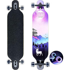 Longboard skeitborda dēlis zēniem meitenēm iesācējiem pieaugušajiem pusaudžiem Cruiser Complete Board 8-Layer Maple Longboard Brush Street Dance Board ar T-Tool