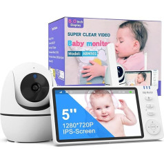 VSIFEHSO Babyphone mit Kamera 5 Zoll Baby Monitor 720p Baby Phone Digitalzoom Zwei-Wege-Audio VOX-Modus Nachtsicht Temperaturüberwachung Schlaflied Wecker