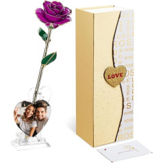 Mikasol Gold Dipped 24K Forever Preserved Rose, Flower Decor Hand Immersed Romantic Gift for Women in Your Wife Girlfriend Anniversary Valentino Motinos diena Kalėdos (Purple)