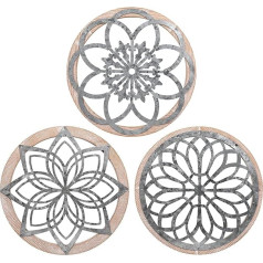 DMYBC Pack of 3 Rustic Wall Decoration Round Farm Wall Decoration Metal with Wooden Frame Wall Decoration Decorations for Home Living Room Dining Room Bedroom Kitchen Corridor (40 cm x 40 cm)