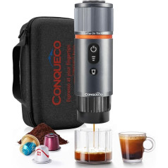 CONQUECO Portable Espresso Machine Electric Coffee Machine: 12V Car Small Travel Express Machine - Self Heating, 8 Cups, Battery Operated, Compatible with Nespresso Capsules - for Camping
