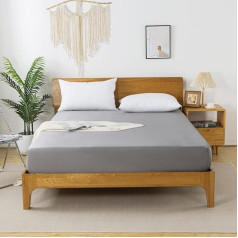 bienDo Ieliekamā gultas palagi Box Spring Bed, pelēka, 140 x 200 cm, Bambusa zīda virskārta, 35 cm dziļa, hipoalerģiska, mīksta un elpojoša kā Ēģiptes kokvilnas gultas veļa