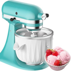 Coolcook saldējuma piederums Kitchenaid, saderīgs ar 4,5 - 6 Qt mikseriem, saldējuma veidotājs 2 kvartiņām sorbetam, saldētajam saldētajam jogurtam, saldētajam saldētajam jogurtam un saldētajam saldētajam saldējumam